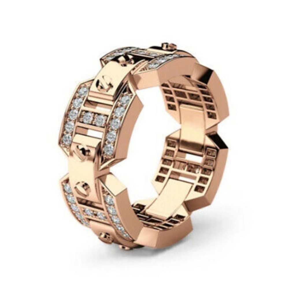 Rose Gold White Gemstone Wedding Ring Size 6